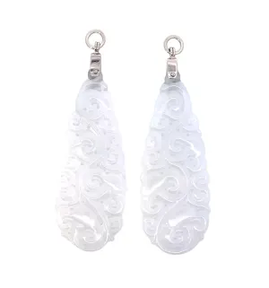 18k White Gold Carved White Jade Earring Jackets