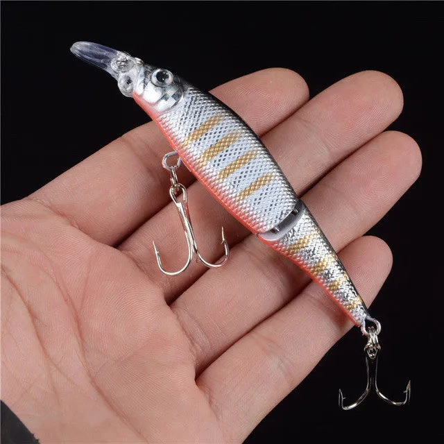 1pcs 2 Sections Fishing Minnow Lure Artificial Bait Treble Hooks Crankbait Fishing Tackle