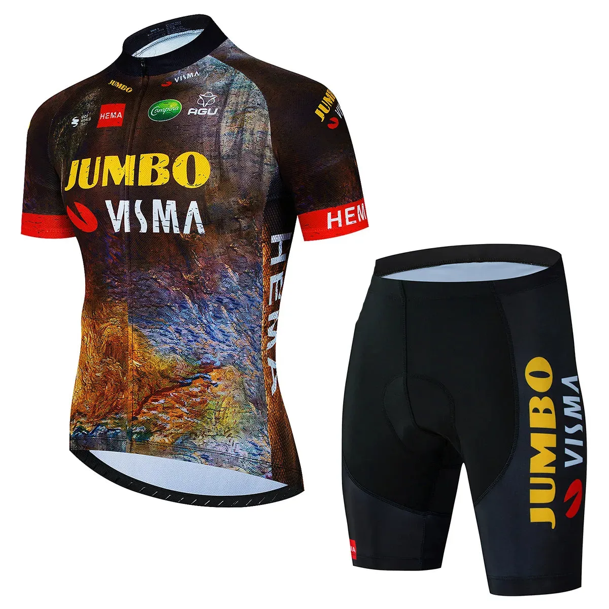 2023 Team JUMBO VISMA Cycling Jersey Set 19D Bike Shorts Set MTB Ropa Ciclismo Mens Short Sleeve Bicycle Shirts Maillot Clothing