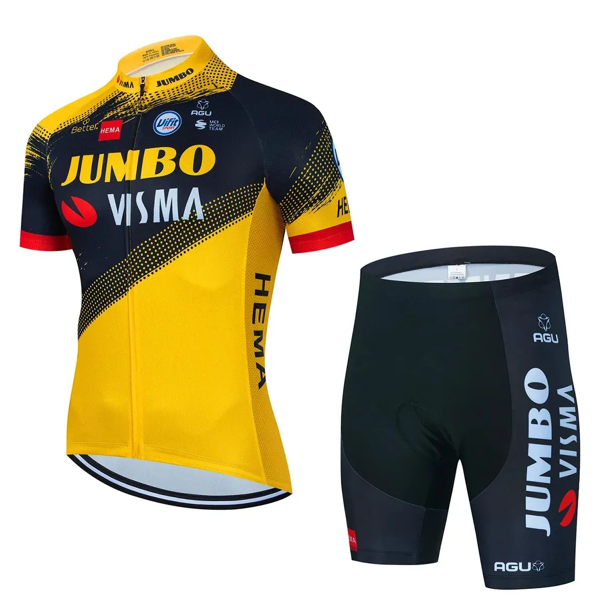 2023 Team JUMBO VISMA Cycling Jersey Set 19D Bike Shorts Set MTB Ropa Ciclismo Mens Short Sleeve Bicycle Shirts Maillot Clothing