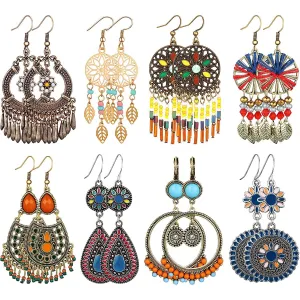 8-Pairs: Bohemian Hollow  Retro Dangle Earrings