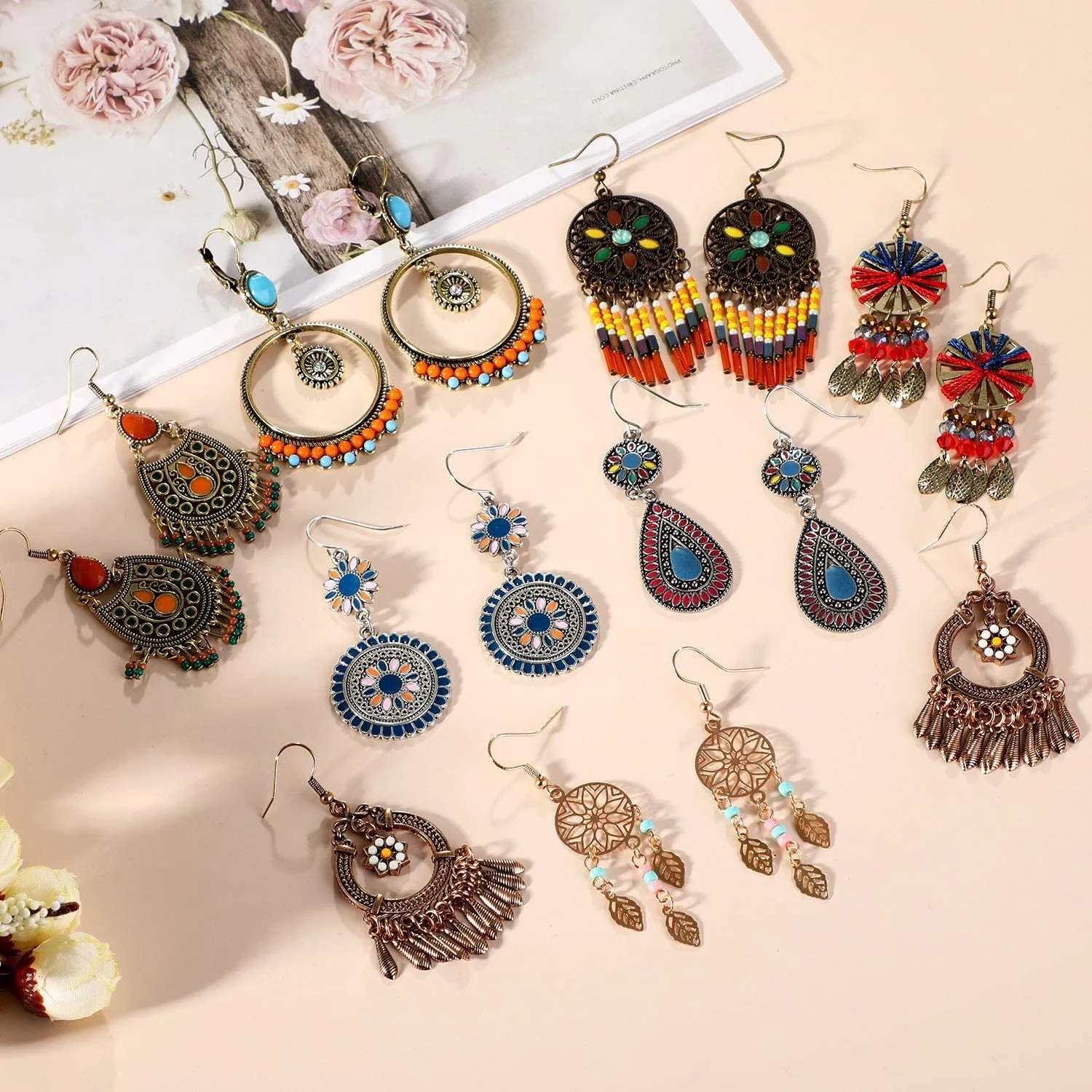 8-Pairs: Bohemian Hollow  Retro Dangle Earrings