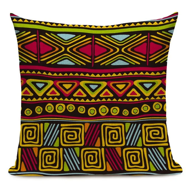 African Style Cushion Cover Tribal Ethnic Geometric Pattern Decorative Pillowcase Linen Pillow Cover for Sofa Home Decor