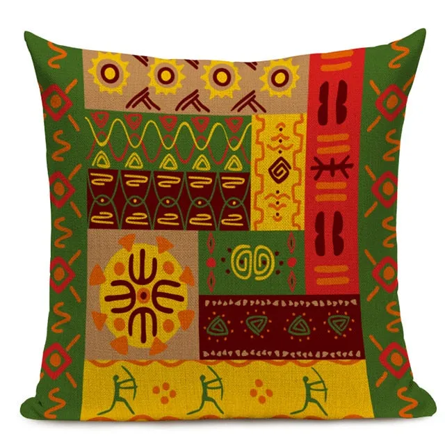 African Style Cushion Cover Tribal Ethnic Geometric Pattern Decorative Pillowcase Linen Pillow Cover for Sofa Home Decor