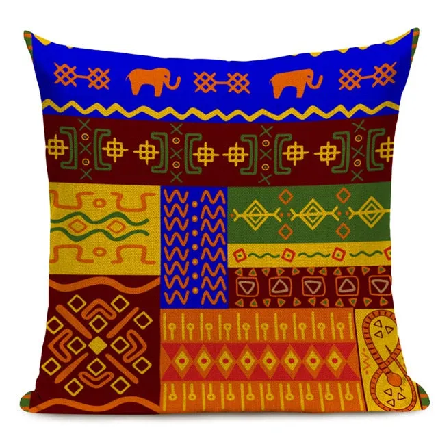 African Style Cushion Cover Tribal Ethnic Geometric Pattern Decorative Pillowcase Linen Pillow Cover for Sofa Home Decor