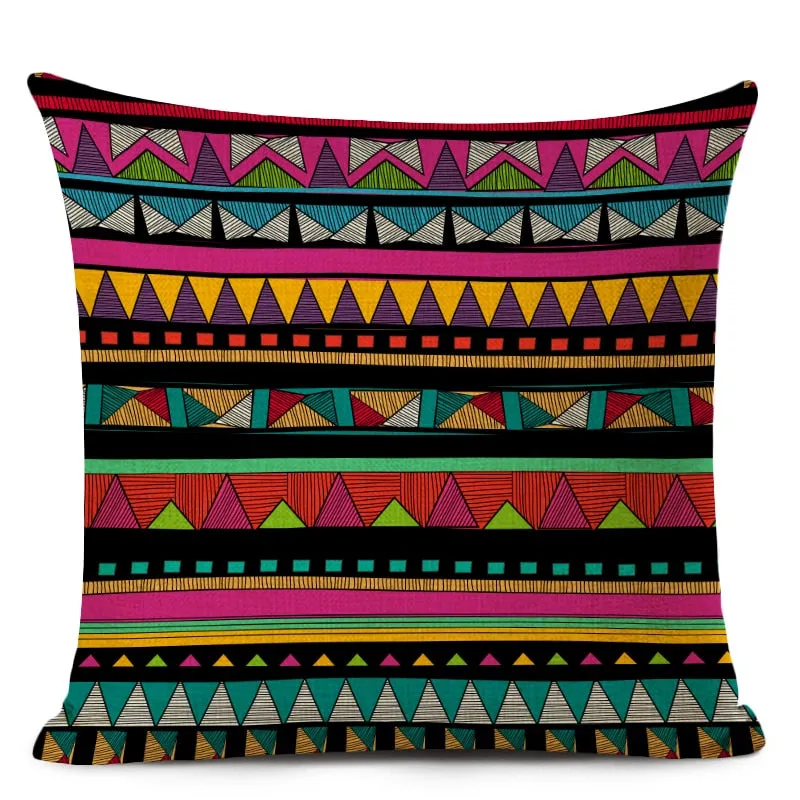 African Style Cushion Cover Tribal Ethnic Geometric Pattern Decorative Pillowcase Linen Pillow Cover for Sofa Home Decor