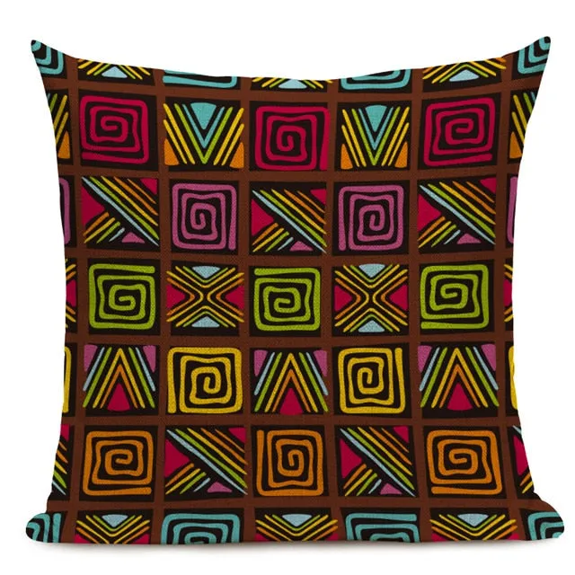 African Style Cushion Cover Tribal Ethnic Geometric Pattern Decorative Pillowcase Linen Pillow Cover for Sofa Home Decor