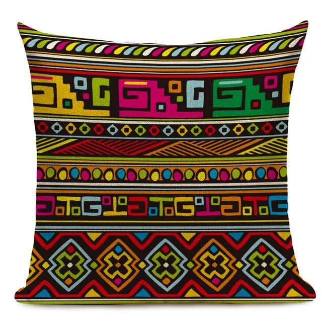 African Style Cushion Cover Tribal Ethnic Geometric Pattern Decorative Pillowcase Linen Pillow Cover for Sofa Home Decor