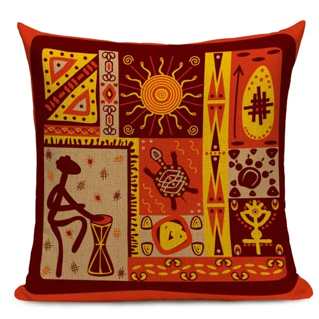 African Style Cushion Cover Tribal Ethnic Geometric Pattern Decorative Pillowcase Linen Pillow Cover for Sofa Home Decor