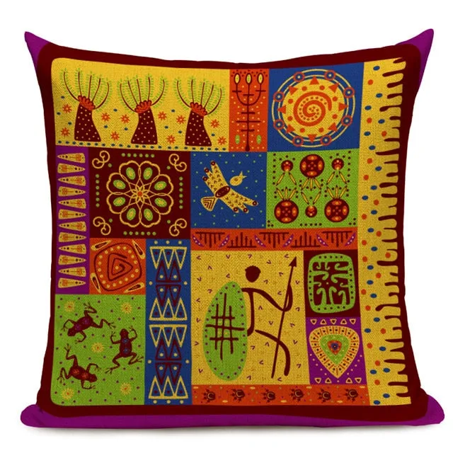 African Style Cushion Cover Tribal Ethnic Geometric Pattern Decorative Pillowcase Linen Pillow Cover for Sofa Home Decor