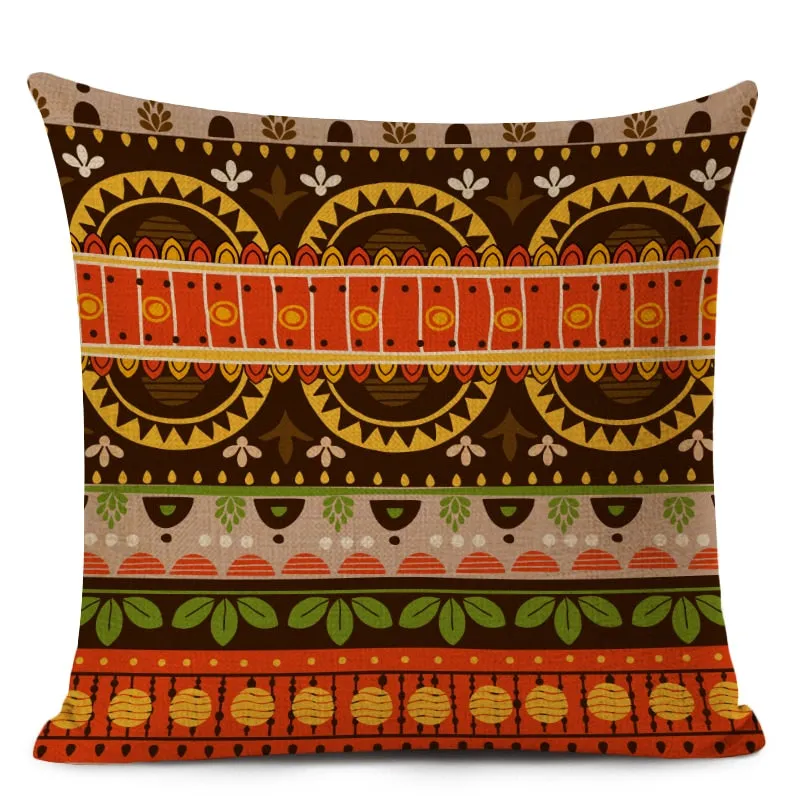 African Style Cushion Cover Tribal Ethnic Geometric Pattern Decorative Pillowcase Linen Pillow Cover for Sofa Home Decor