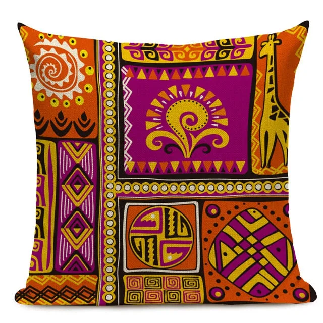 African Style Cushion Cover Tribal Ethnic Geometric Pattern Decorative Pillowcase Linen Pillow Cover for Sofa Home Decor