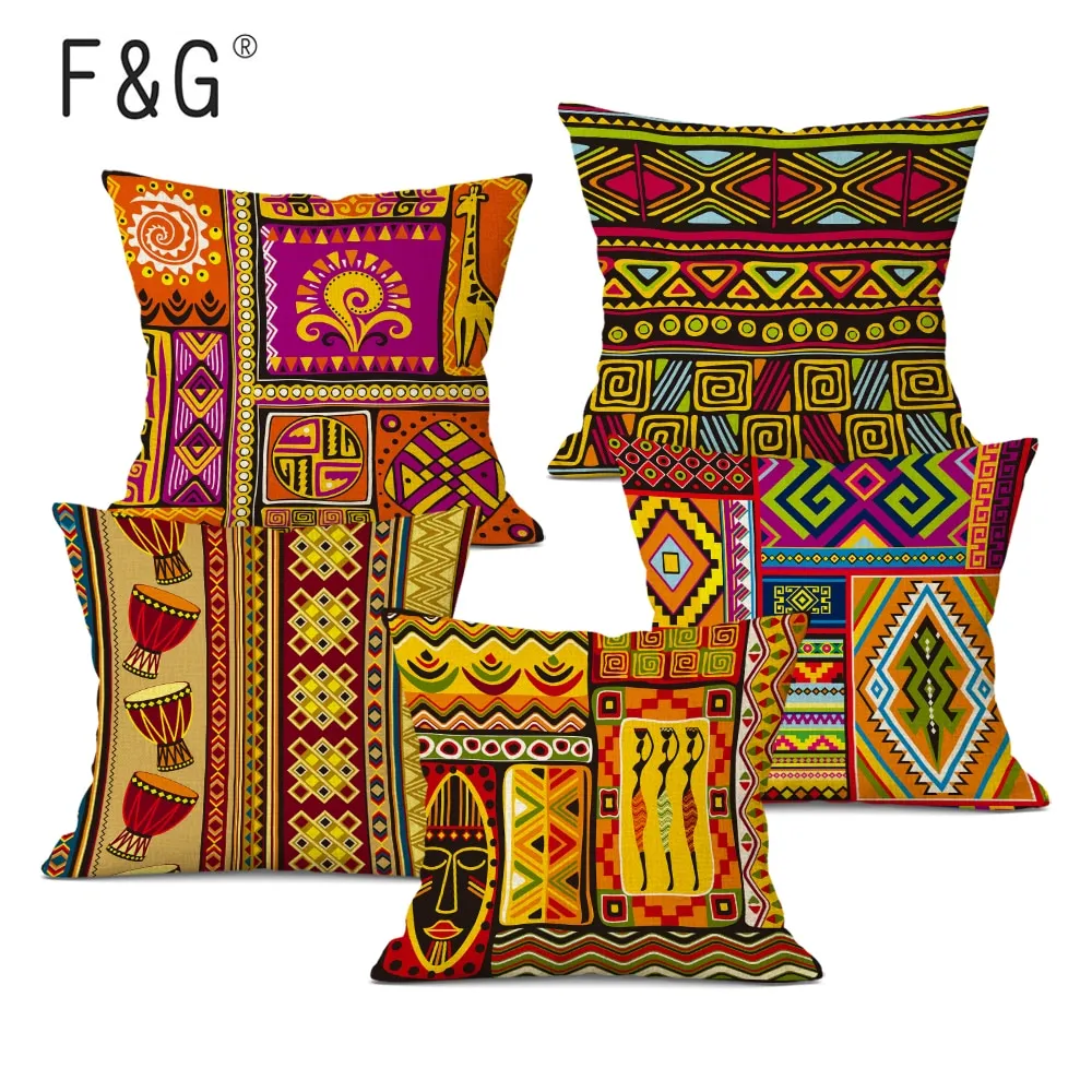 African Style Cushion Cover Tribal Ethnic Geometric Pattern Decorative Pillowcase Linen Pillow Cover for Sofa Home Decor