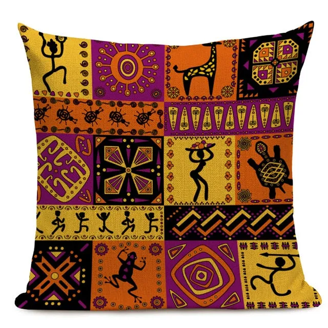 African Style Cushion Cover Tribal Ethnic Geometric Pattern Decorative Pillowcase Linen Pillow Cover for Sofa Home Decor