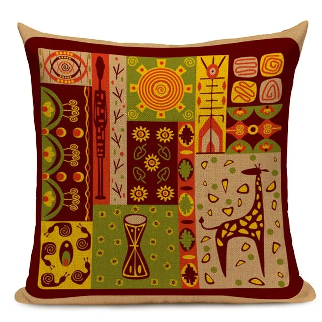 African Style Cushion Cover Tribal Ethnic Geometric Pattern Decorative Pillowcase Linen Pillow Cover for Sofa Home Decor