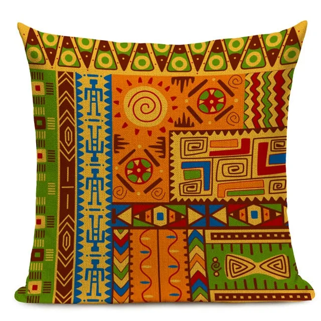 African Style Cushion Cover Tribal Ethnic Geometric Pattern Decorative Pillowcase Linen Pillow Cover for Sofa Home Decor