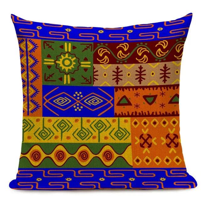 African Style Cushion Cover Tribal Ethnic Geometric Pattern Decorative Pillowcase Linen Pillow Cover for Sofa Home Decor