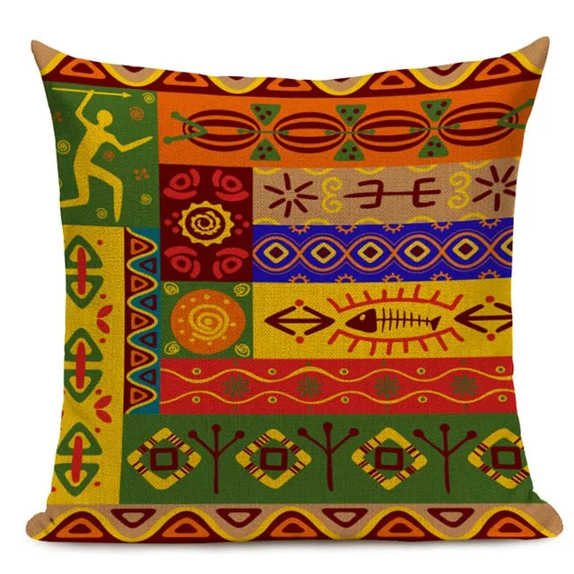 African Style Cushion Cover Tribal Ethnic Geometric Pattern Decorative Pillowcase Linen Pillow Cover for Sofa Home Decor