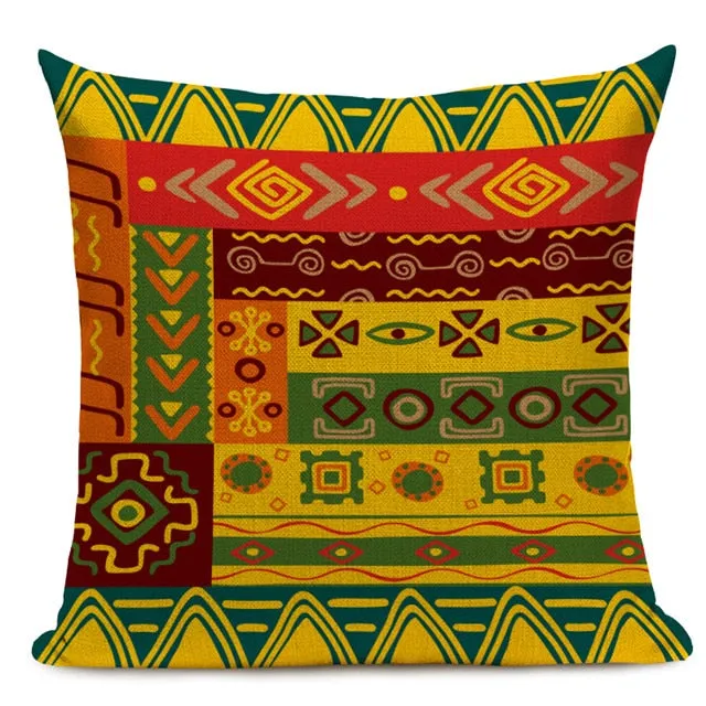 African Style Cushion Cover Tribal Ethnic Geometric Pattern Decorative Pillowcase Linen Pillow Cover for Sofa Home Decor