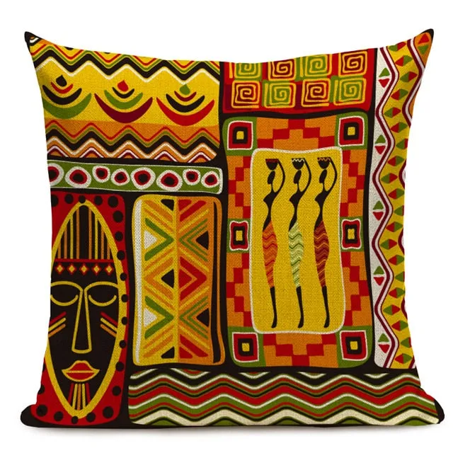 African Style Cushion Cover Tribal Ethnic Geometric Pattern Decorative Pillowcase Linen Pillow Cover for Sofa Home Decor