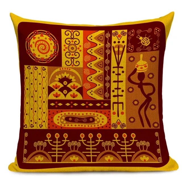 African Style Cushion Cover Tribal Ethnic Geometric Pattern Decorative Pillowcase Linen Pillow Cover for Sofa Home Decor