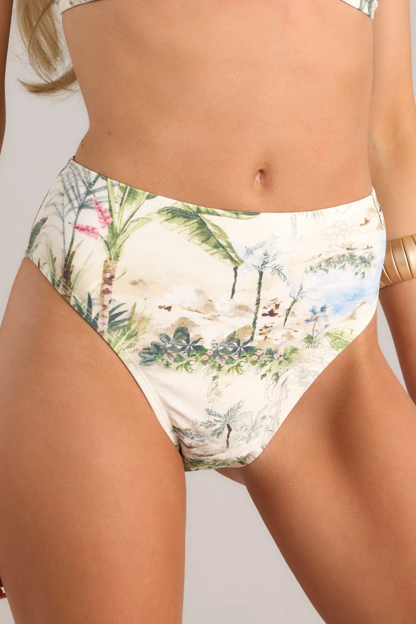 Beachy Keen Ivory Tropical Print Bikini Bottoms