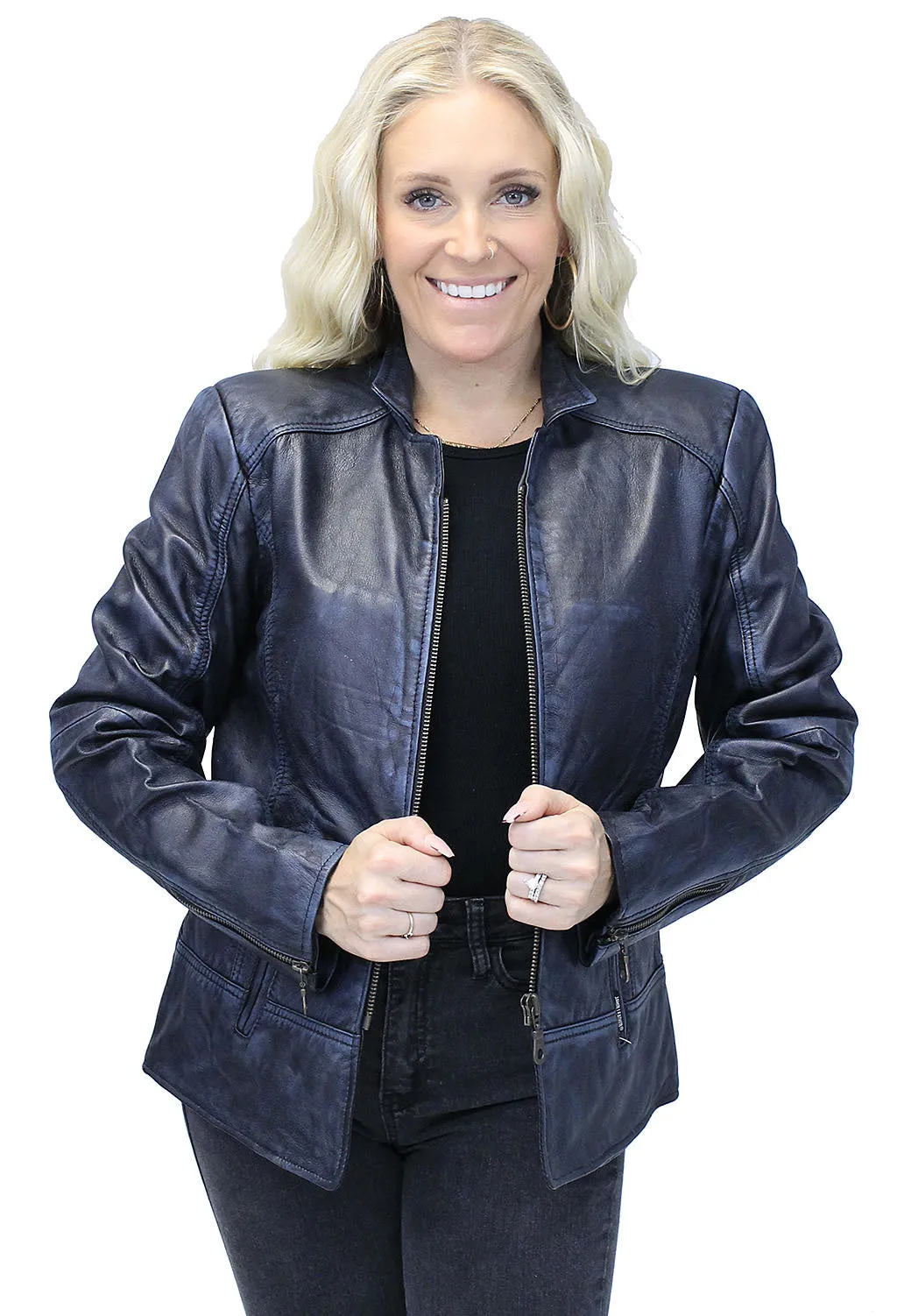 Blue Jane Leather Jacket w/CC Pockets #LA89613GU