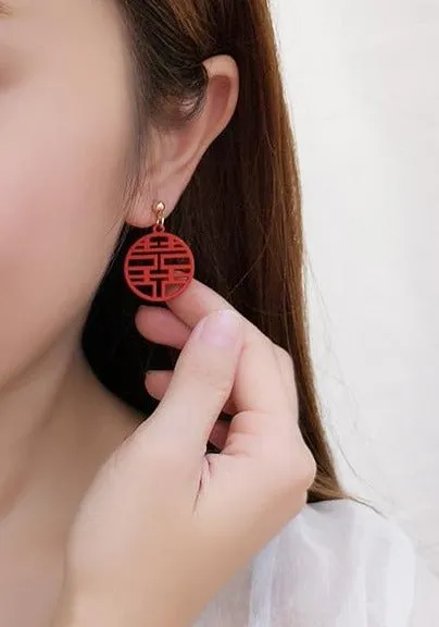 Double Happiness Earrings for Chinese Wedding