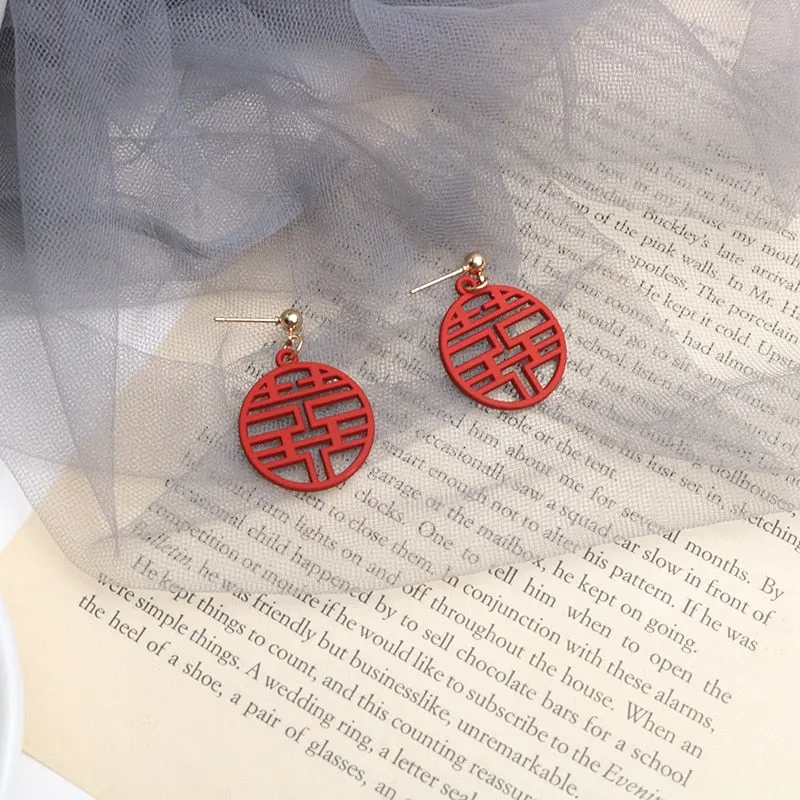 Double Happiness Earrings for Chinese Wedding