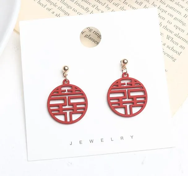 Double Happiness Earrings for Chinese Wedding