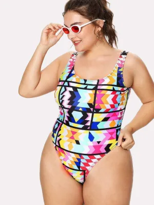 Geometric Pattern Colorblock Swimsuit