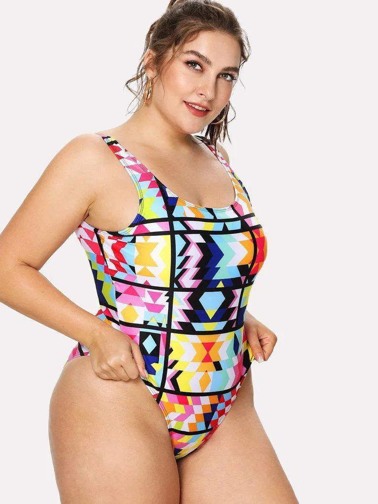 Geometric Pattern Colorblock Swimsuit