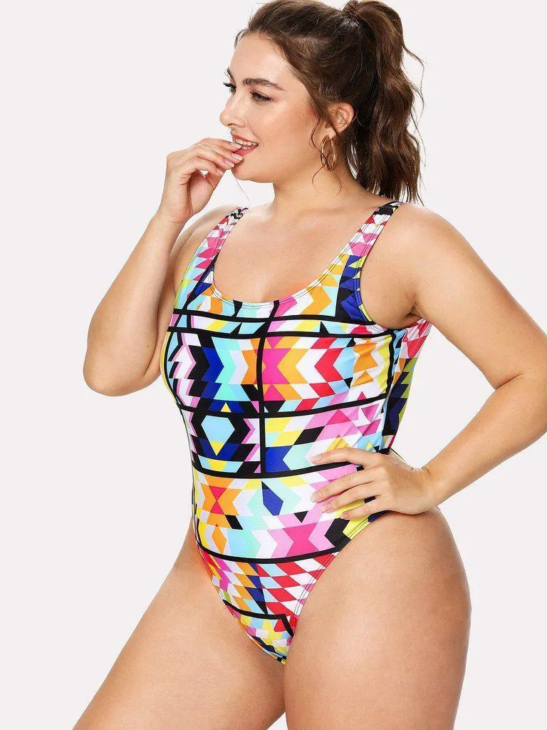 Geometric Pattern Colorblock Swimsuit