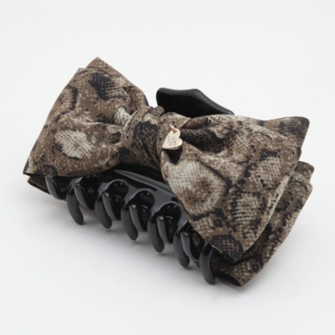 Handmade bow python print fabric hair jaw claw clamp