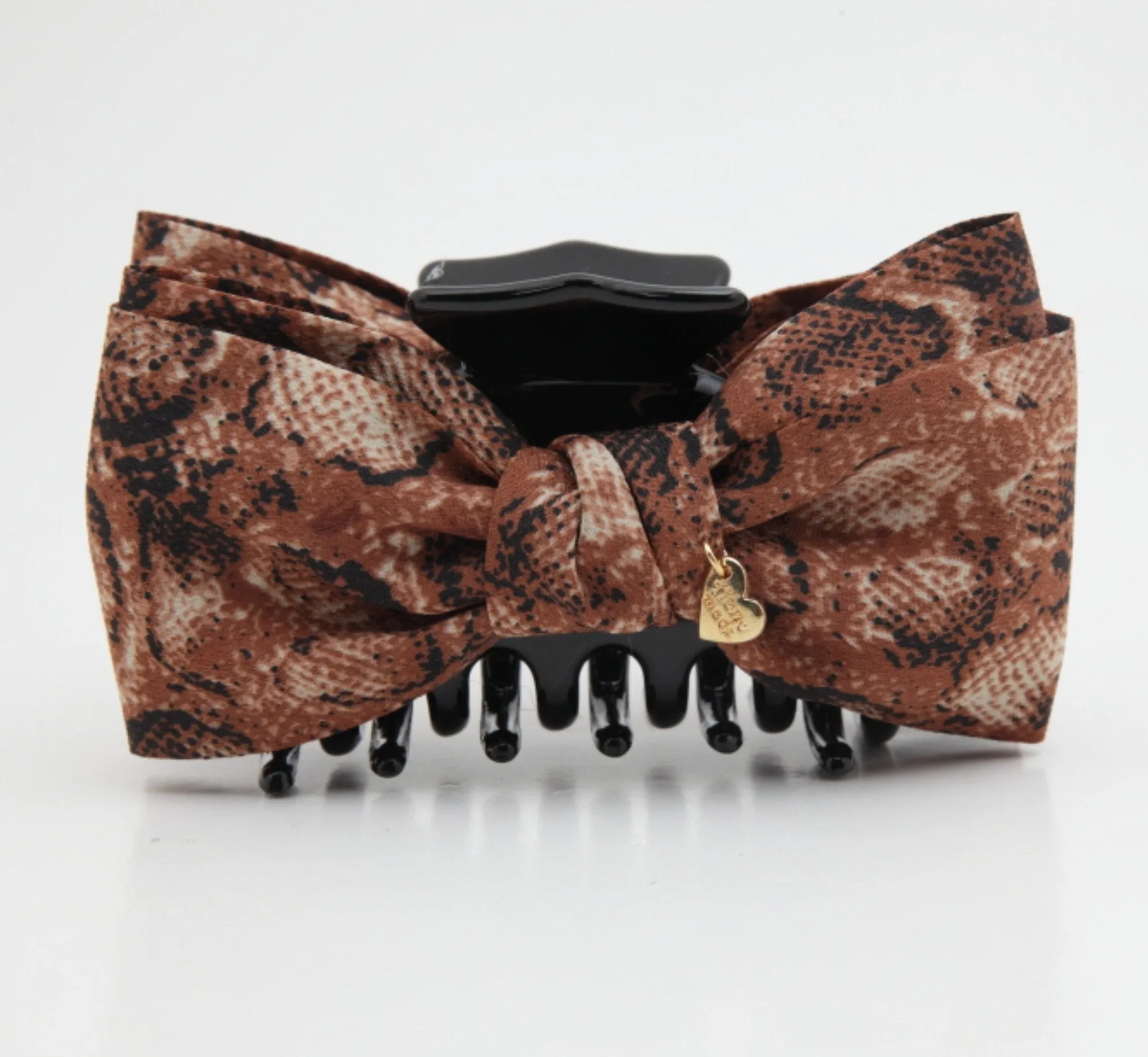 Handmade bow python print fabric hair jaw claw clamp