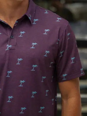 Kahala Palms Knit Polo-Eggplant