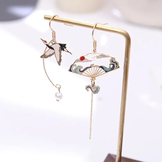 Korean Style Flower Cute Animal Dangle Earrings For Women Moon Stars Kitten Rabbit Balloon Asymmetric Earring Party Jewelry Gift