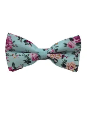 Light Sea Blue Bow Tie with Pink Floral Pattern