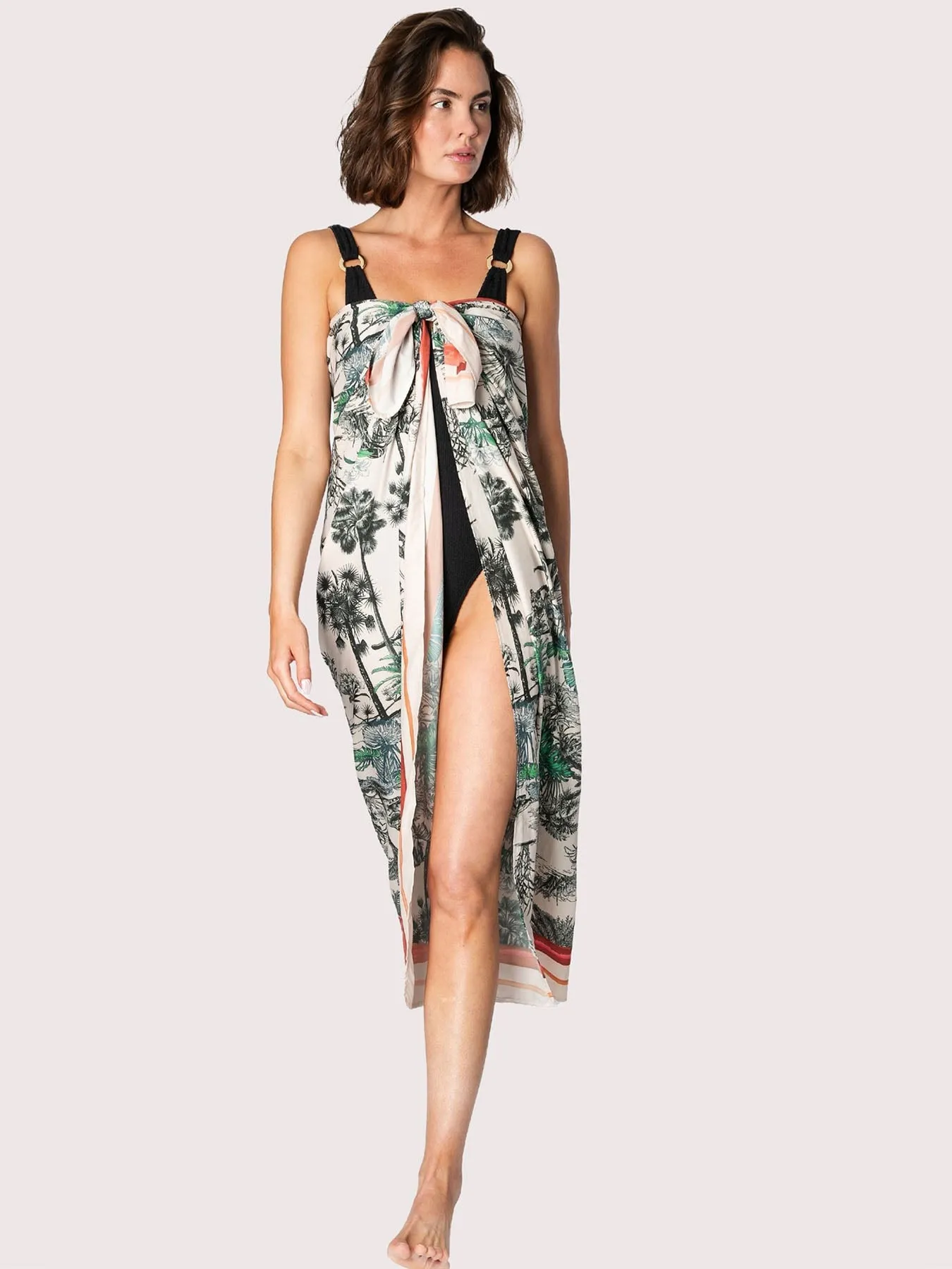 Long Multi-Wear Sarong Cover-up, Floral Print