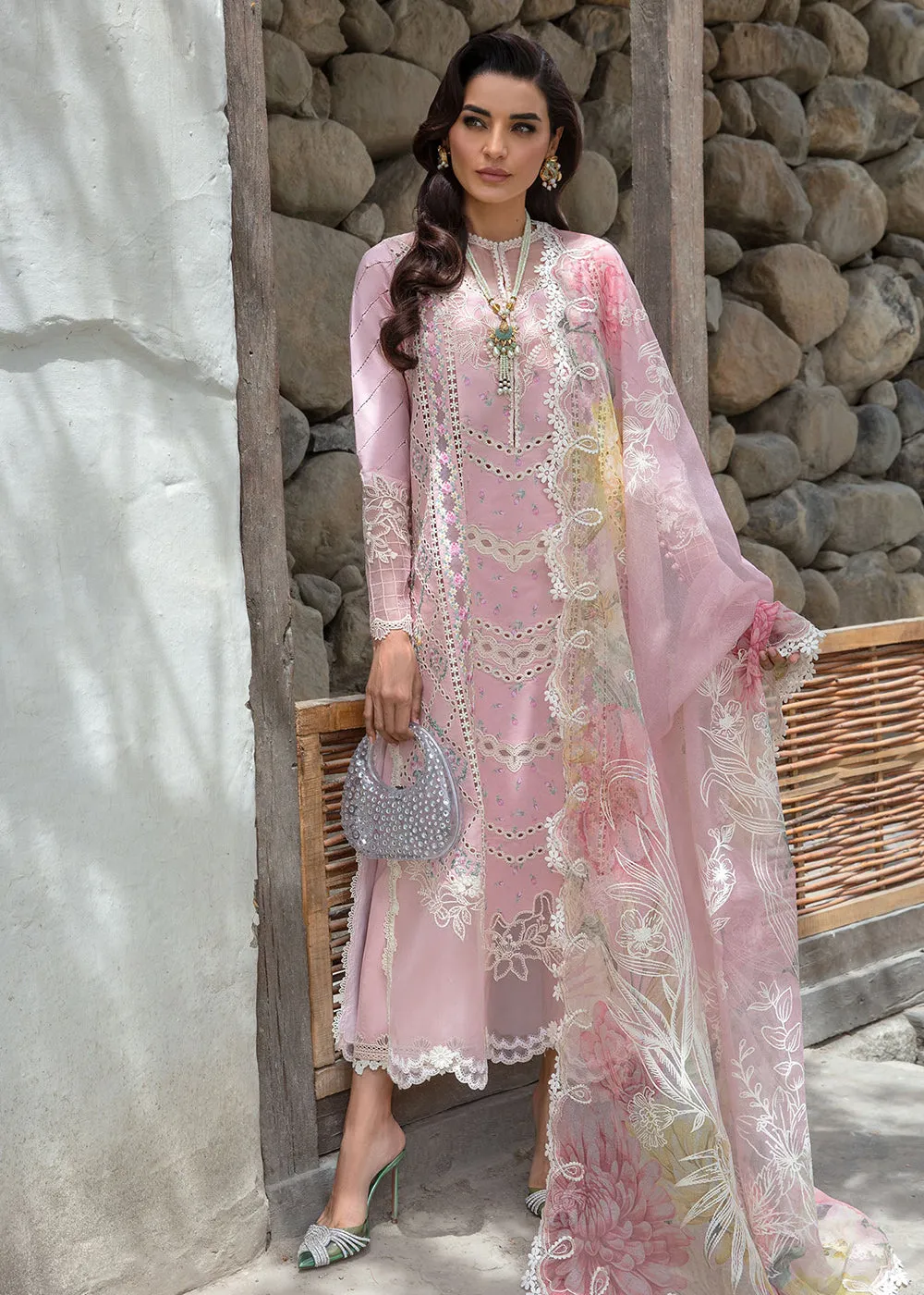 Luxury Lawn '24 by Crimson | A Floral Mesh - Rose Pink