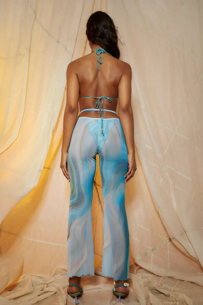 Marble Print Low Rise Flared Leg Beach Trousers