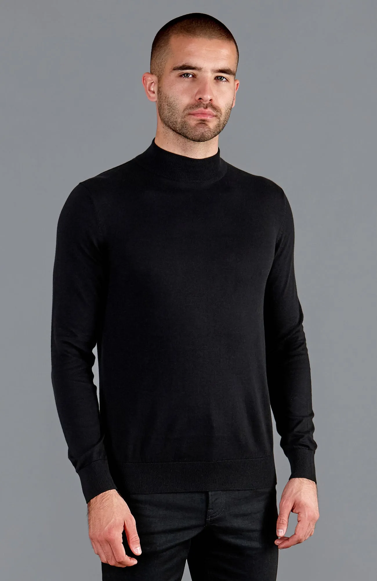 Mens Ultra Fine Cotton Mock Turtle Neck Jumper