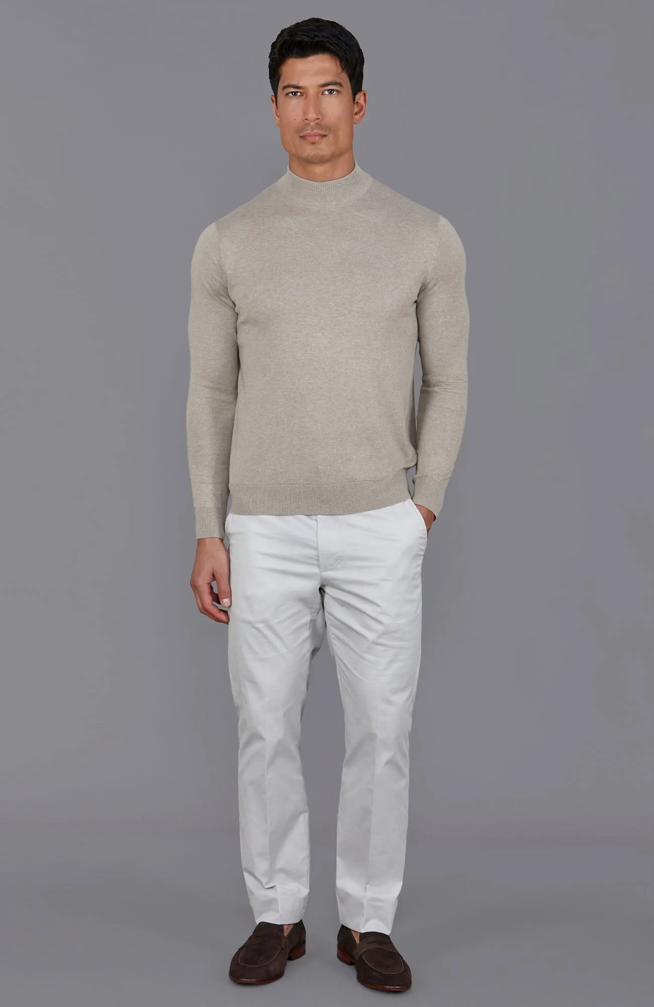 Mens Ultra Fine Cotton Mock Turtle Neck Jumper