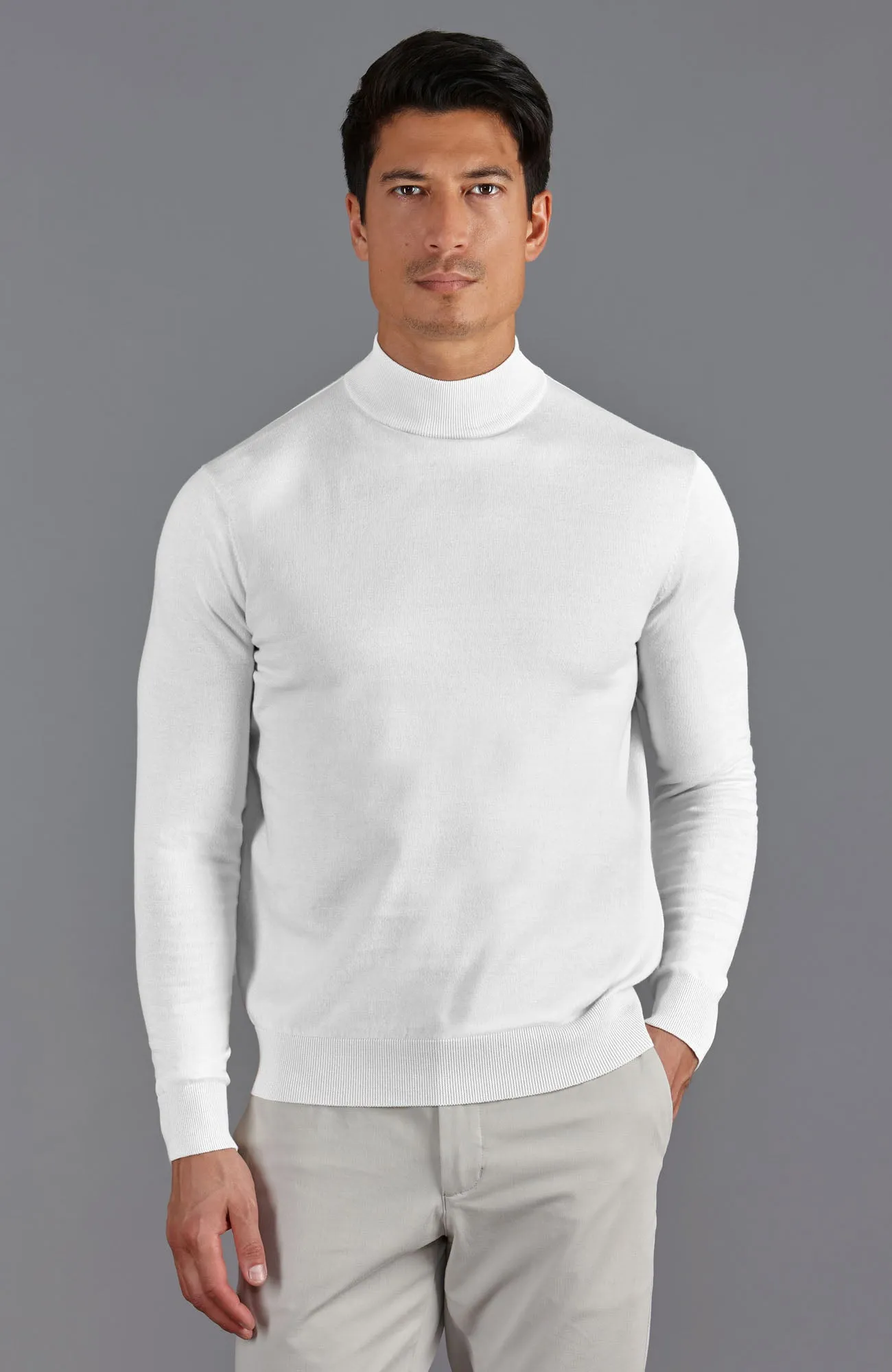 Mens Ultra Fine Cotton Mock Turtle Neck Jumper