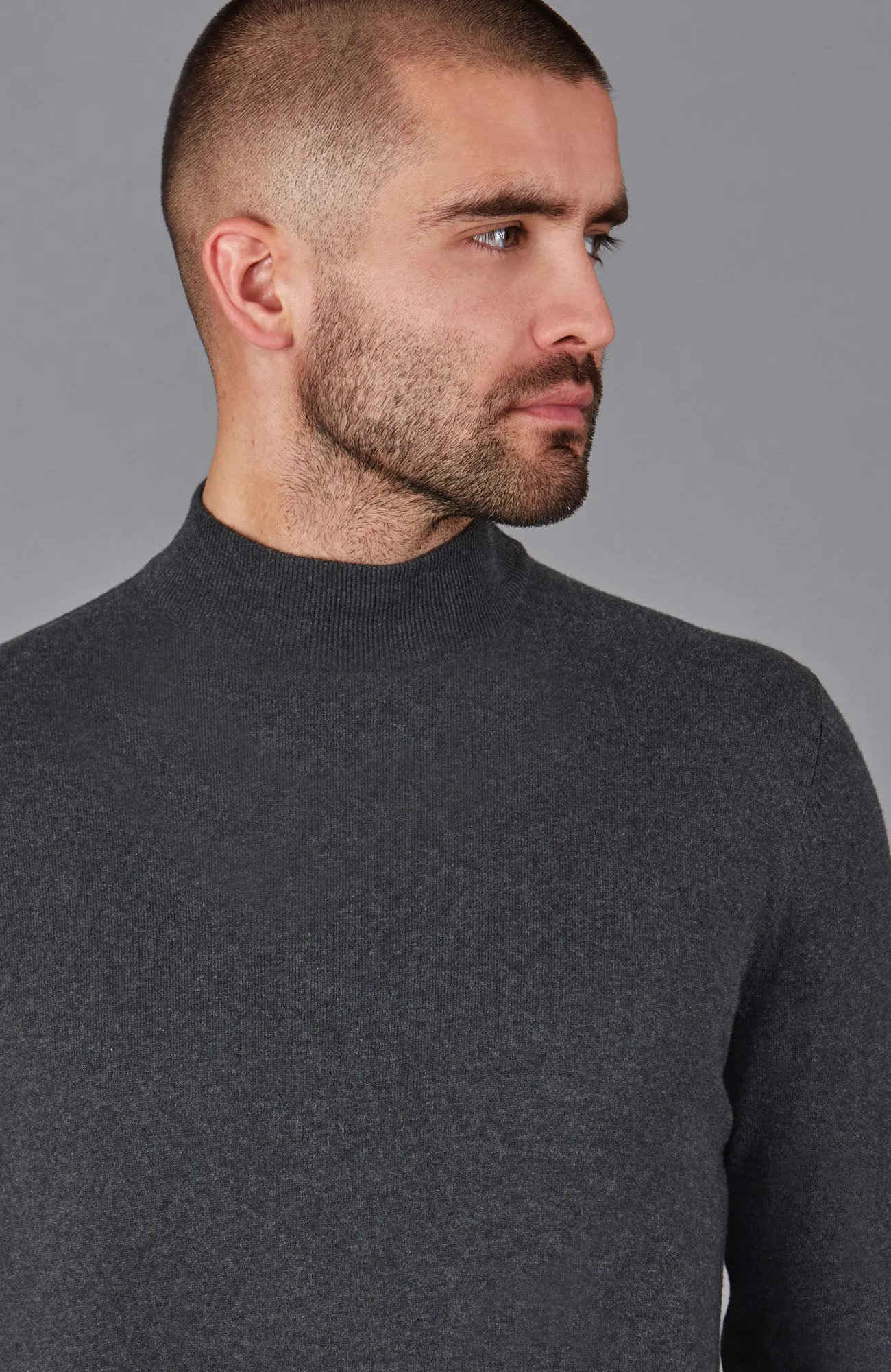 Mens Ultra Fine Cotton Mock Turtle Neck Jumper