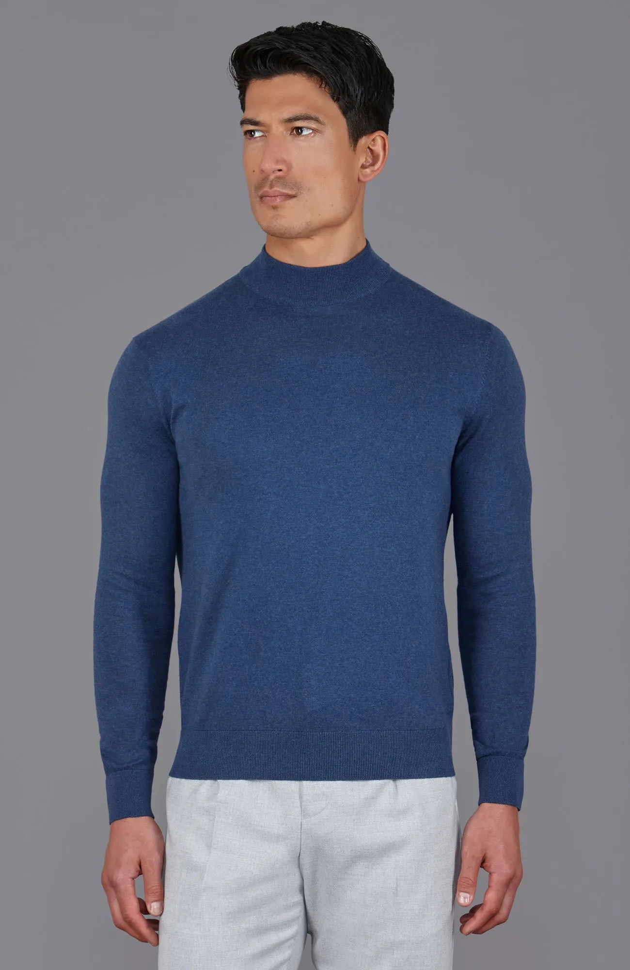 Mens Ultra Fine Cotton Mock Turtle Neck Jumper