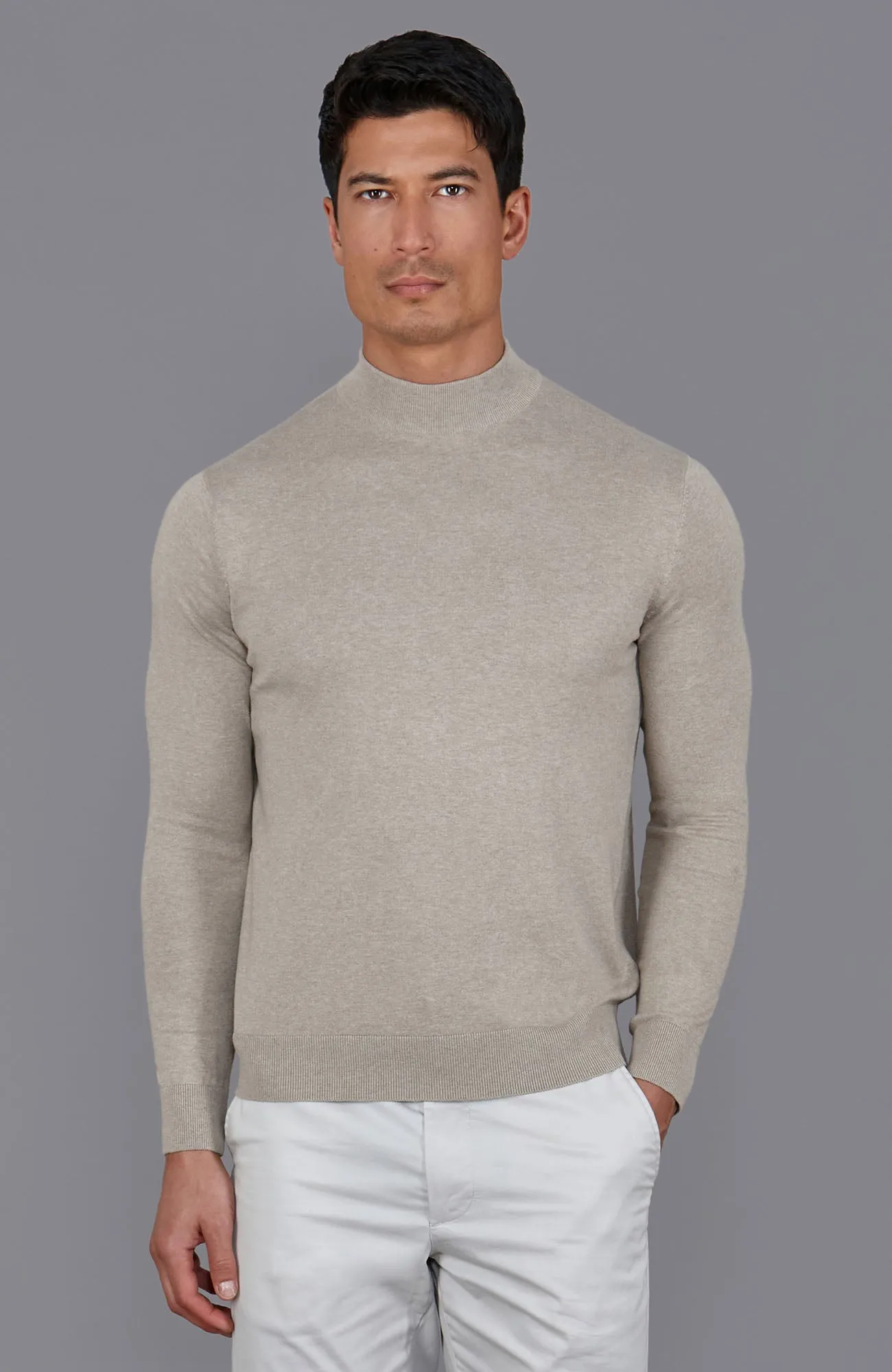 Mens Ultra Fine Cotton Mock Turtle Neck Jumper