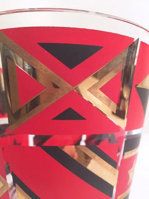 Mid-Century Geometric Red, Black & 22-Karat Gold Ice Container