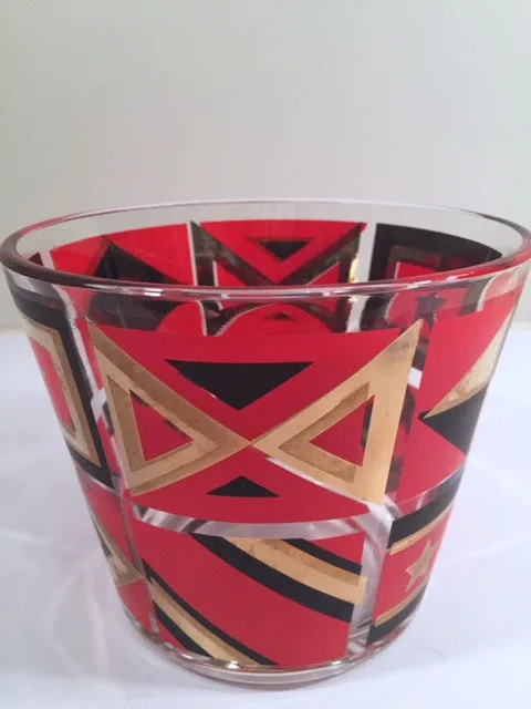 Mid-Century Geometric Red, Black & 22-Karat Gold Ice Container