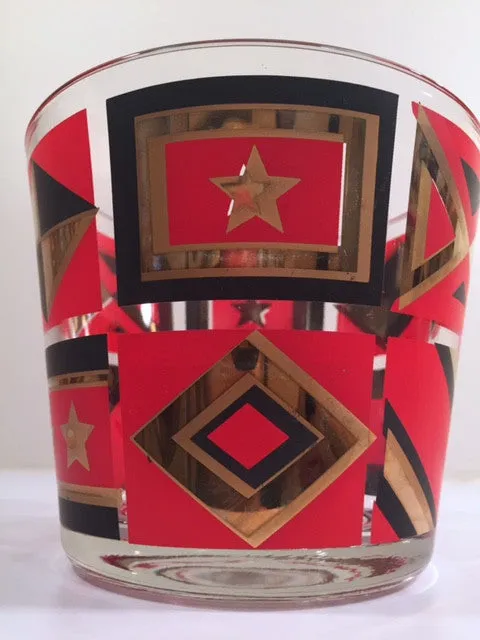 Mid-Century Geometric Red, Black & 22-Karat Gold Ice Container